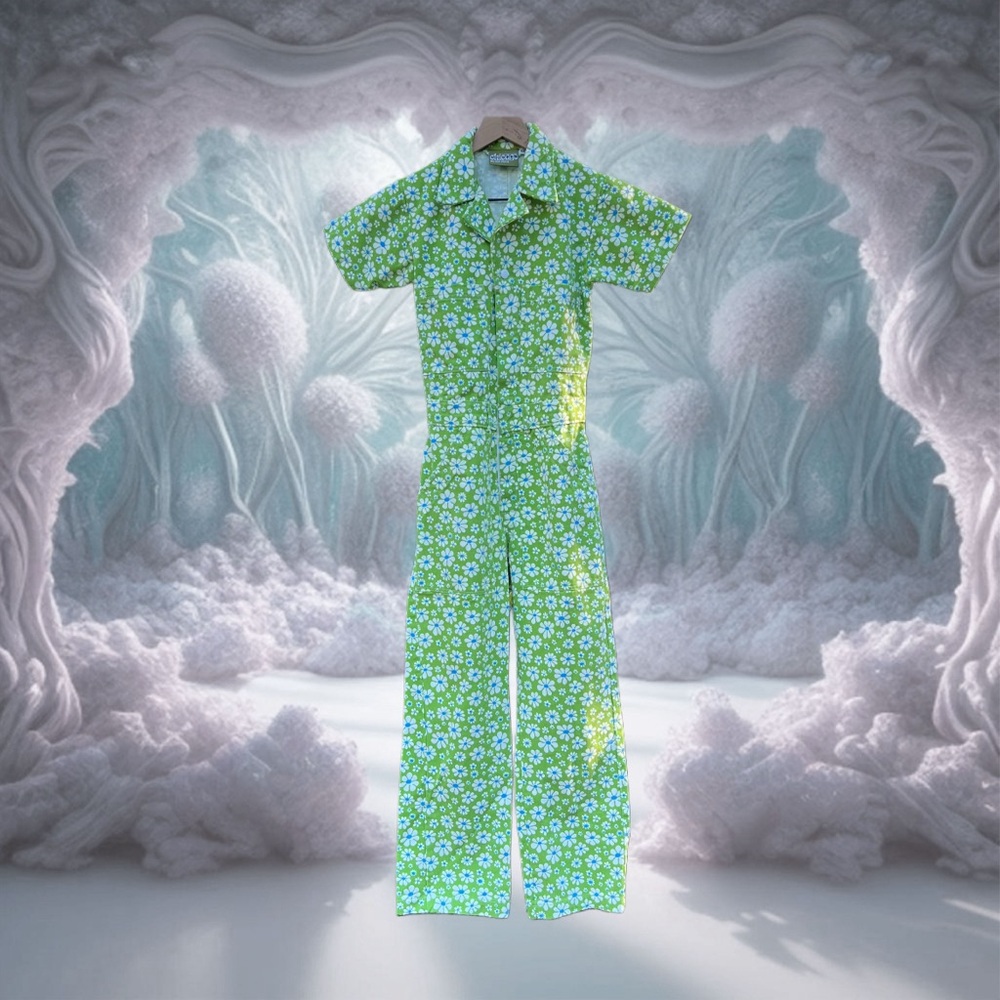 Big Bud Press Green Lazy Daisy Short Sleeve Jumpsuit Size XXS